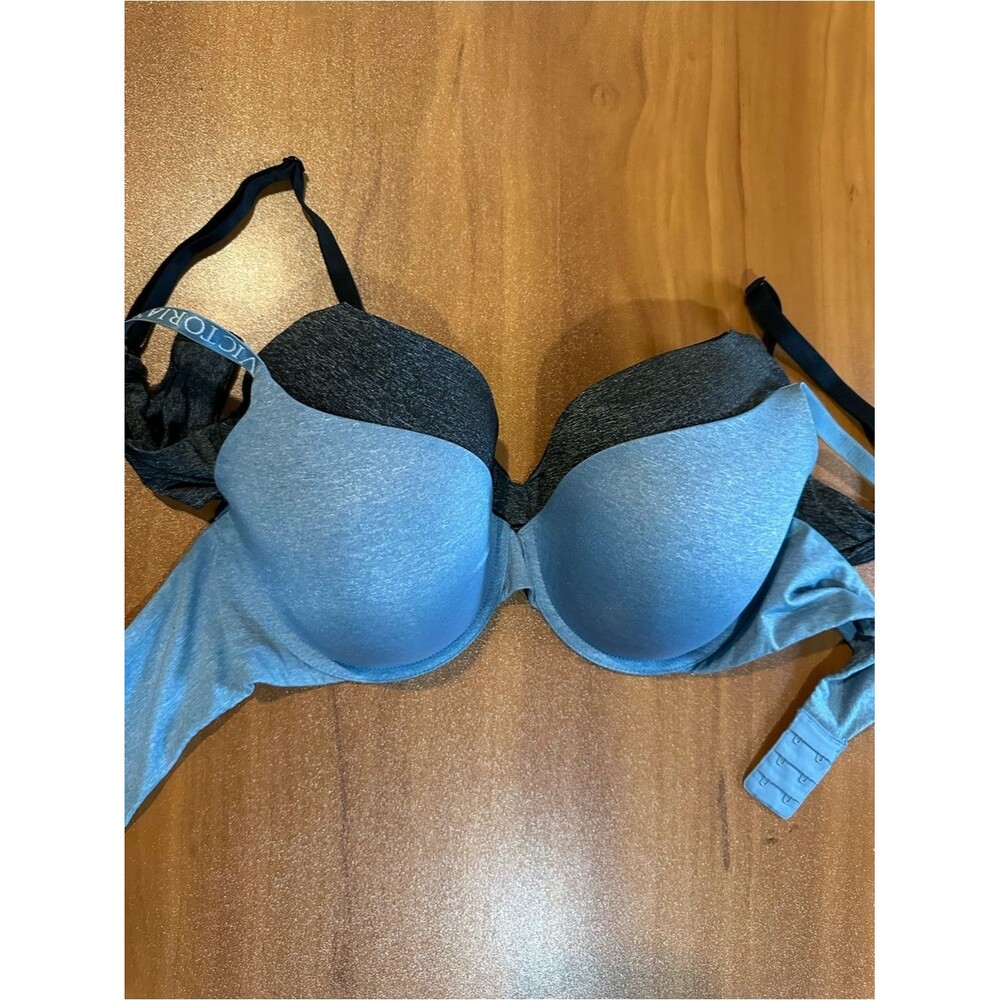 Victoria's Secret 36D Bra Lot (2) Heather Blue Gray Logo Strap Comfort Underwire - Picture 8 of 8